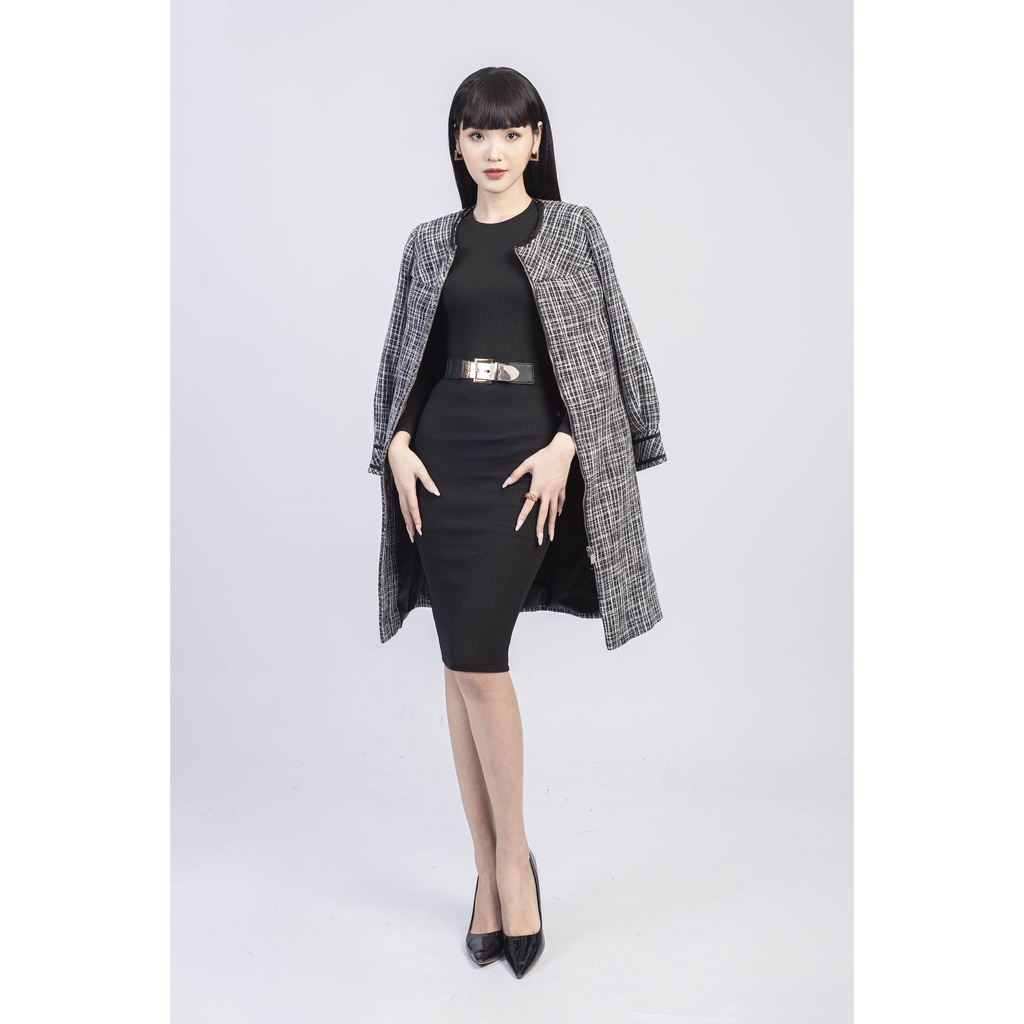 Áo khoác dạ text cổ tròn, dáng dài MMOutfit M-AK060621012