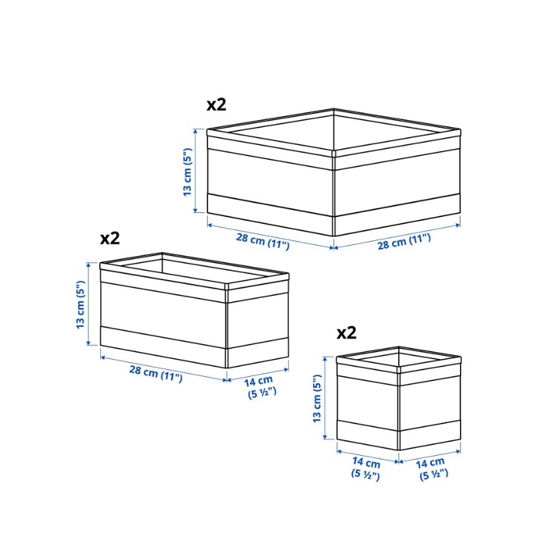 Bộ 6 hộp vải đựng đồ SKUBB IKEA - màu xám đen