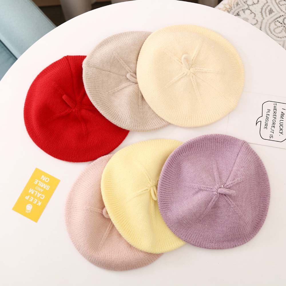 Mũ nồi đan len màu trơn kiểu dáng cổ điển cho bé gái