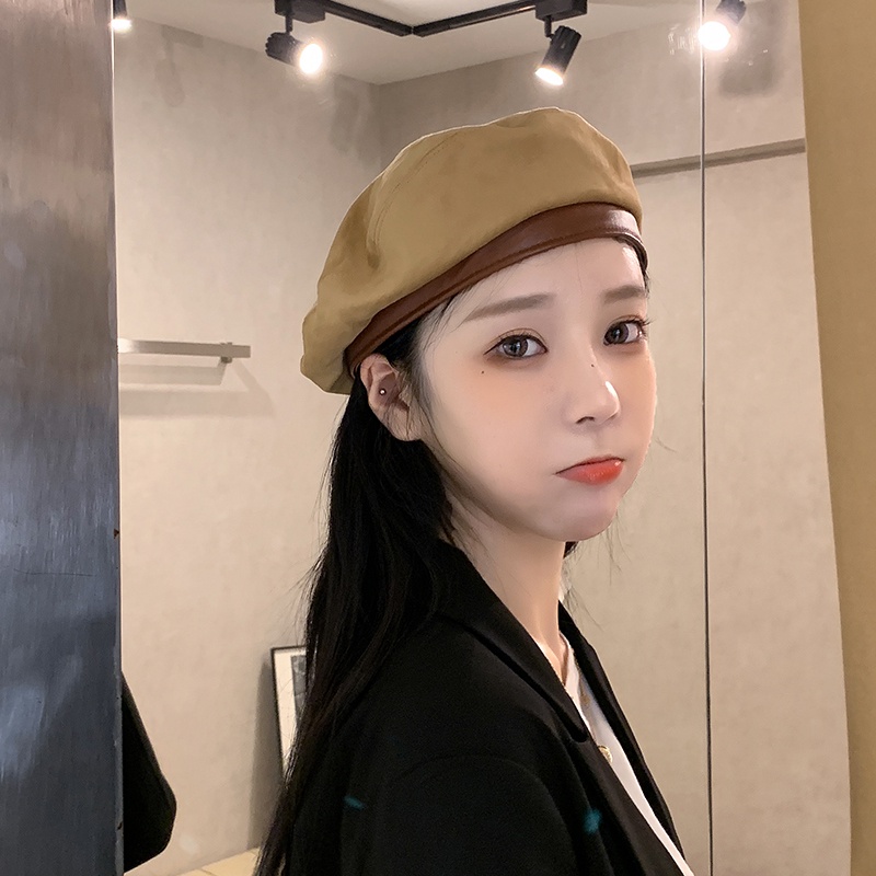 Mũ beret thời trang thu đông nhật hàn cho nữ chất liệu da lộn