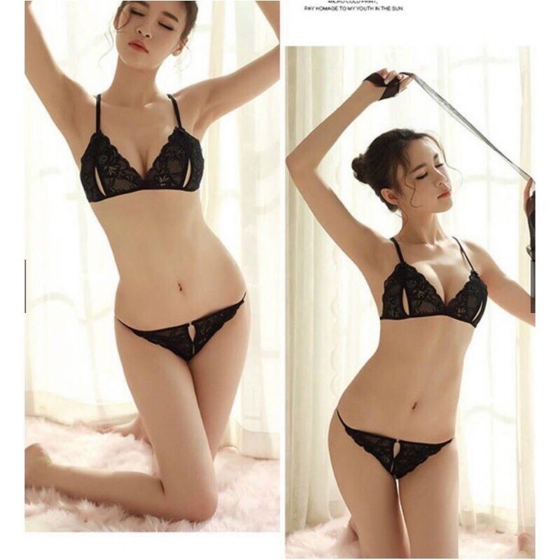 Che tên sản phẩm) Bộ đồ lót ren xẻ khe sexy