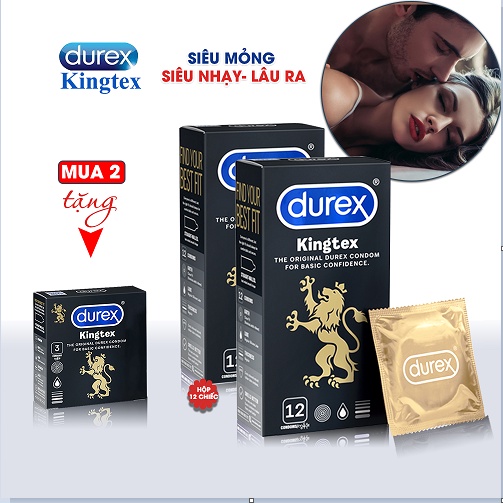 Tặng Hộp 3c Khi Mua 2 Hộp Bao Cao Su Durex Kingtex 12c. Bao Cao Su Giúp Kéo Dài Thời Gian - Hàng Chính Hãng - Che Tên SP