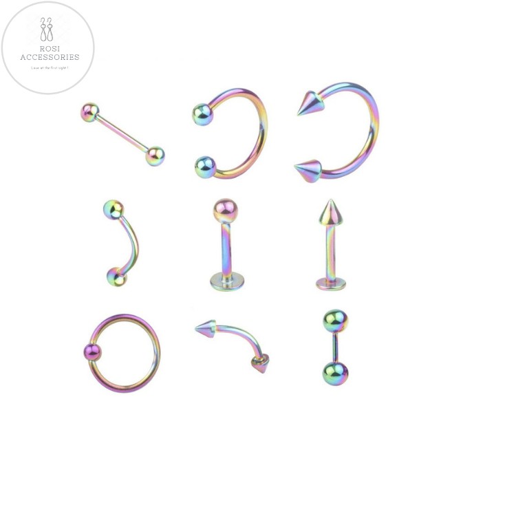 Set 9 Khuyên Nam Nữ Cho Tai, Môi, Mũi, Rốn (Giá cả bộ)