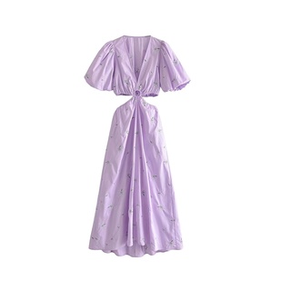 Đầm lụa cổ chữ v khoét rỗng phong cách thời trang âu mỹ dành cho nữ 02265320629