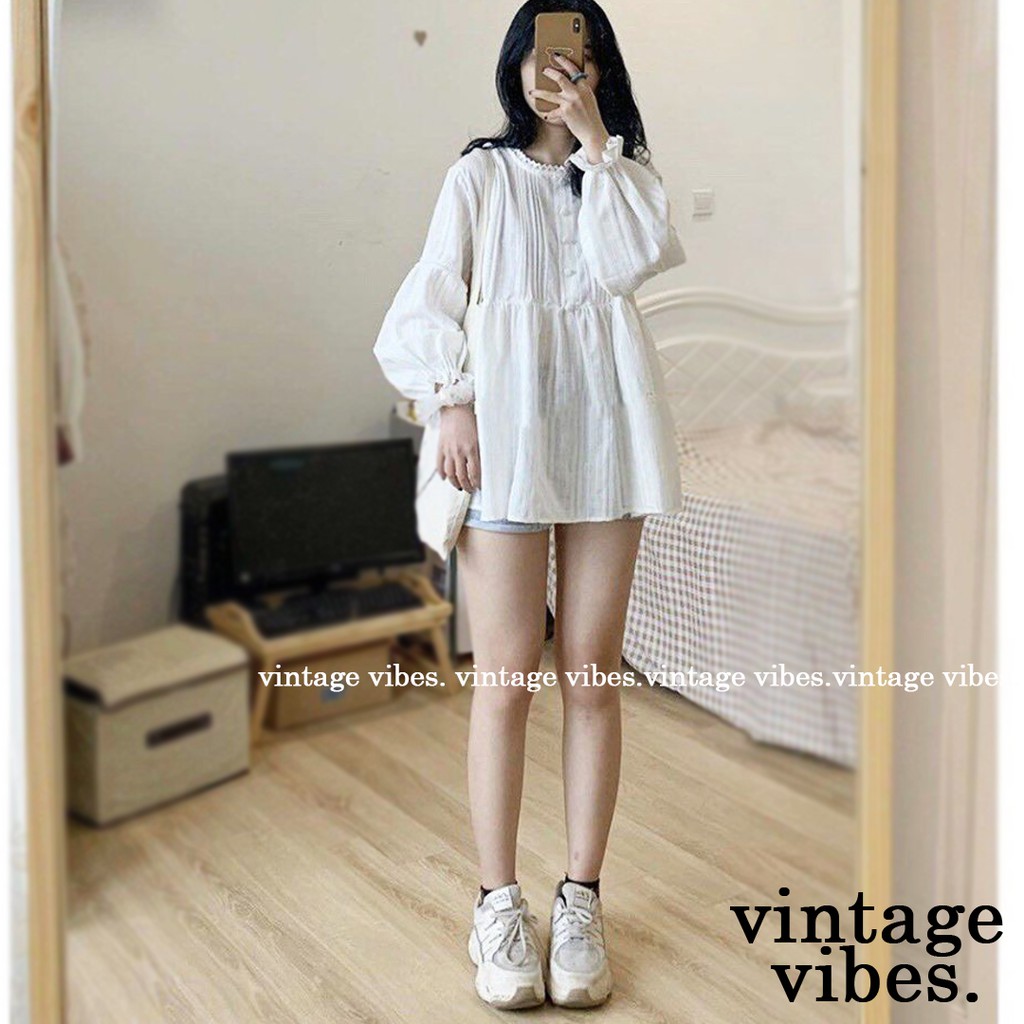 [Mã FATREND02 giảm đến 30k đơn 99k] Áo babydoll cổ ren tay bèo tiểu thư Ulzzang (hàng QCCC) - Có ảnh thật + video thật