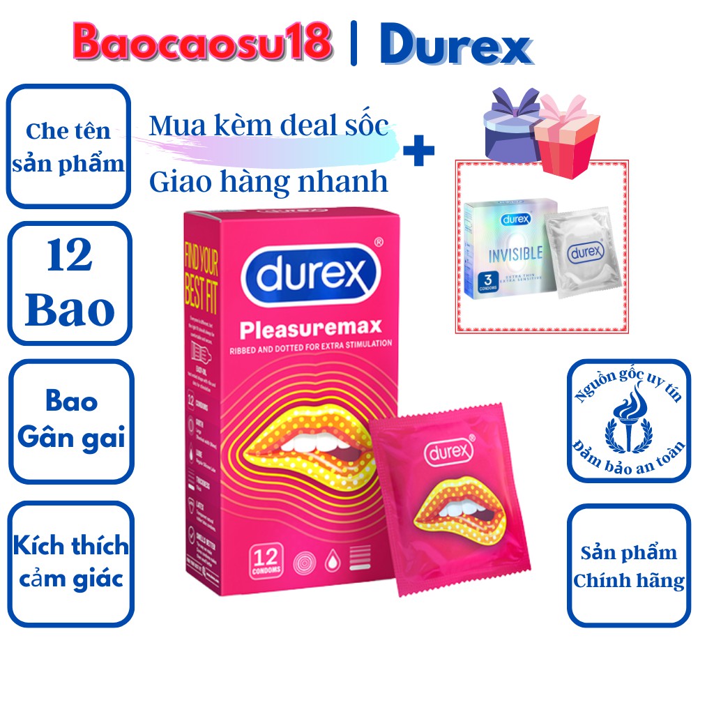 ( Combo 2 Hộp ) Bao cao su gai Durex Pleasuremax 12 bao. Mẫu mới nhất, Freeship.