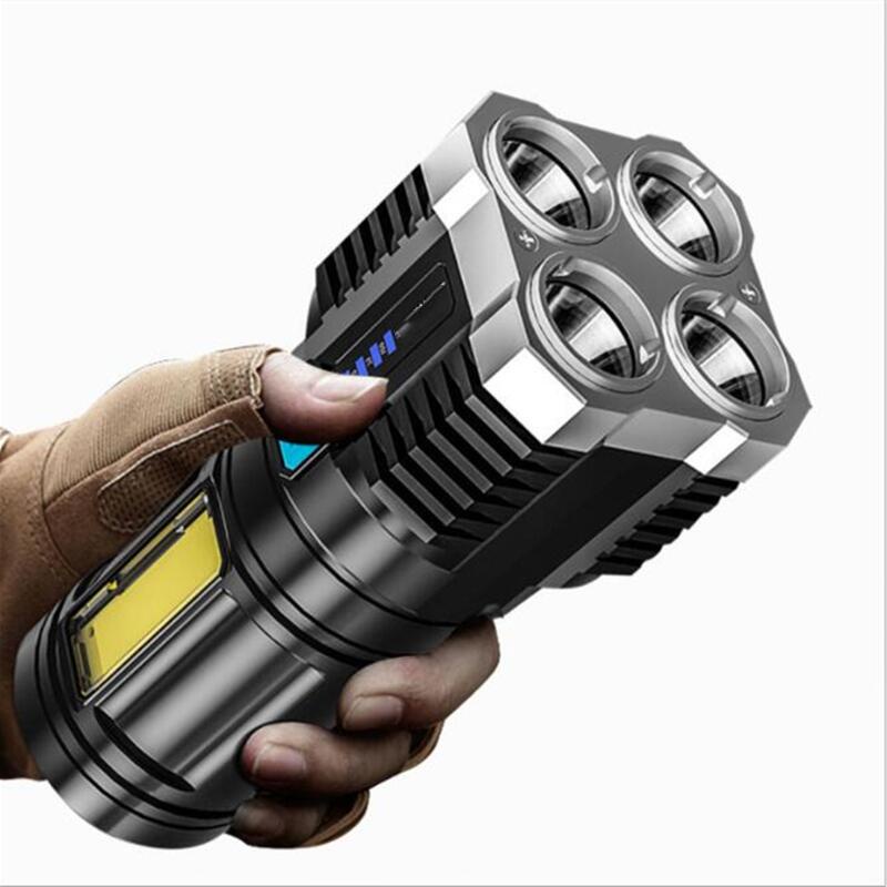 Đèn Pin LED COB 4 Lõi Sạc USB Đa Năng