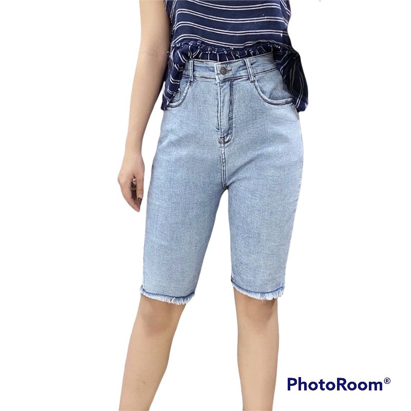 [Bigsize 32~36] Quần Ngố Bigsize / Quần Jeans Ngố Lưng Cao TRÊN RỐN Co Giãn - NHẠT TUA LAI BASIC