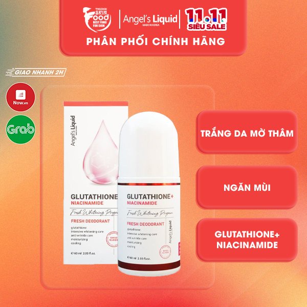 Lăn Khử Mùi Mờ Thâm, Dưỡng Trắng Da Angel's Liquid Glutathione+ Niacinamide Fresh Deodorant 60ml [che tên sp khi giao]