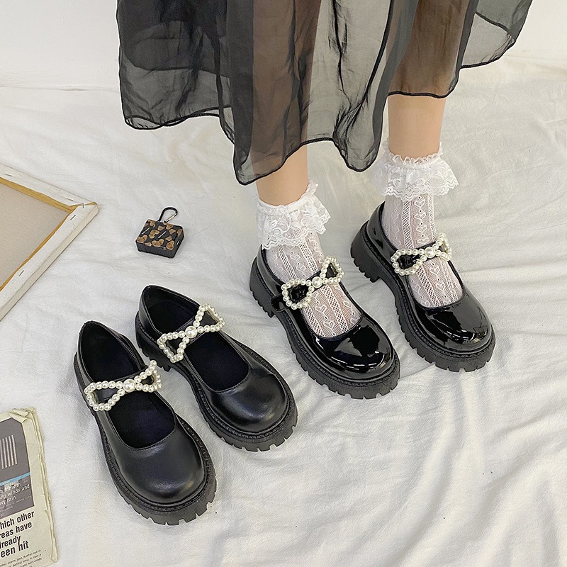 Pearl Thick Bottom Small Leather Shoes Female Britain Wind 2021 Summer New Hundred Retro Days Jk Mary