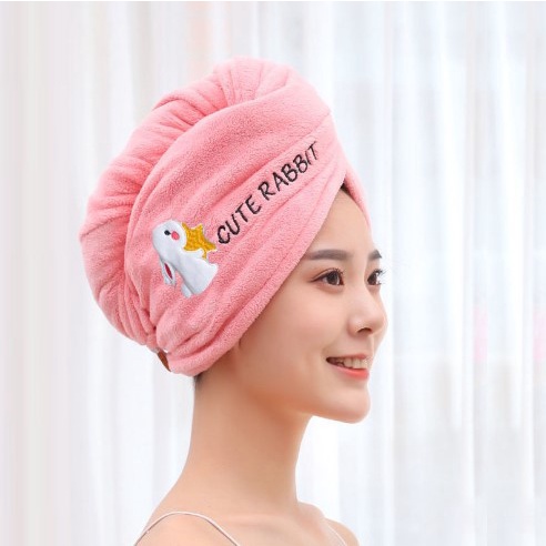 Khăn quấn ủ tóc nhanh khô siêu tốc chất liệu bông 2 lớp mềm mại thấm hút tốt có nút cài