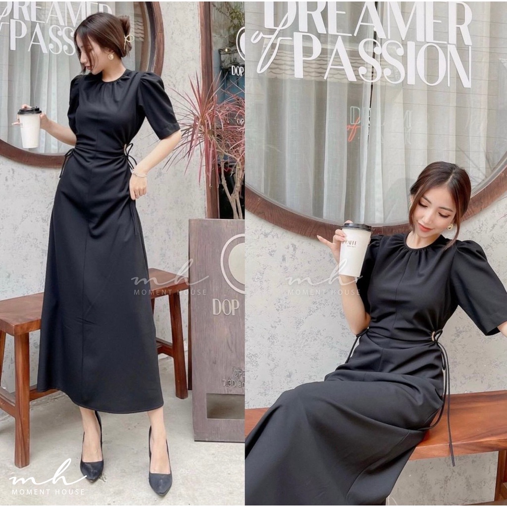 Đầm cổ tròn khoen 2 eo, dáng maxi dài, tay lỡ, form chuẩn lên dáng cực xinh hack eo cực kì