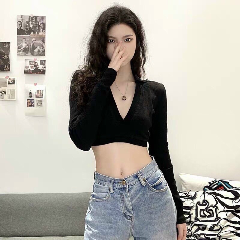 Áo croptop thun gân len tăm cổ timgb/na