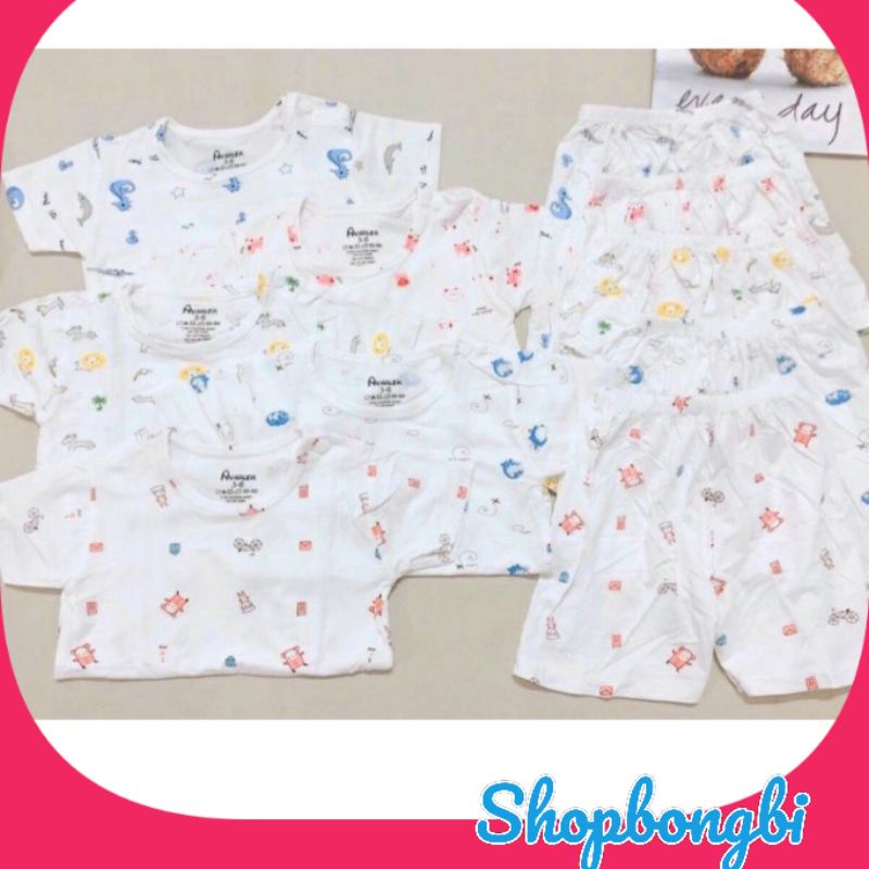 Bộ cộc tay thun lạnh Avaler trắng cho bé trai bé gái chất đẹp mát