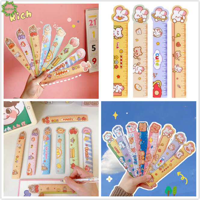 Cod Qipin 1Pcs INS Cartoon Soft Ruler Student Office Measuring Tool Bendable Scale Stationery 15cm Randomly