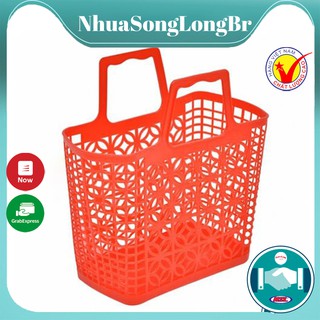 Làn nhựa đỏ vuông Song Long  L427,giỏ đựng đồ có quai xách,giỏ đi chợ tiện ích_Buôn Rẻ  01065