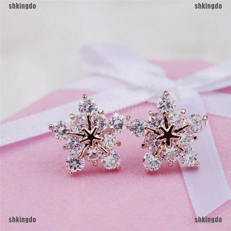 THINH Khuyên Tai Hình Hoa Tuyết Đính Đá Pha Lê Xinh Xắn Dành Cho Nữ