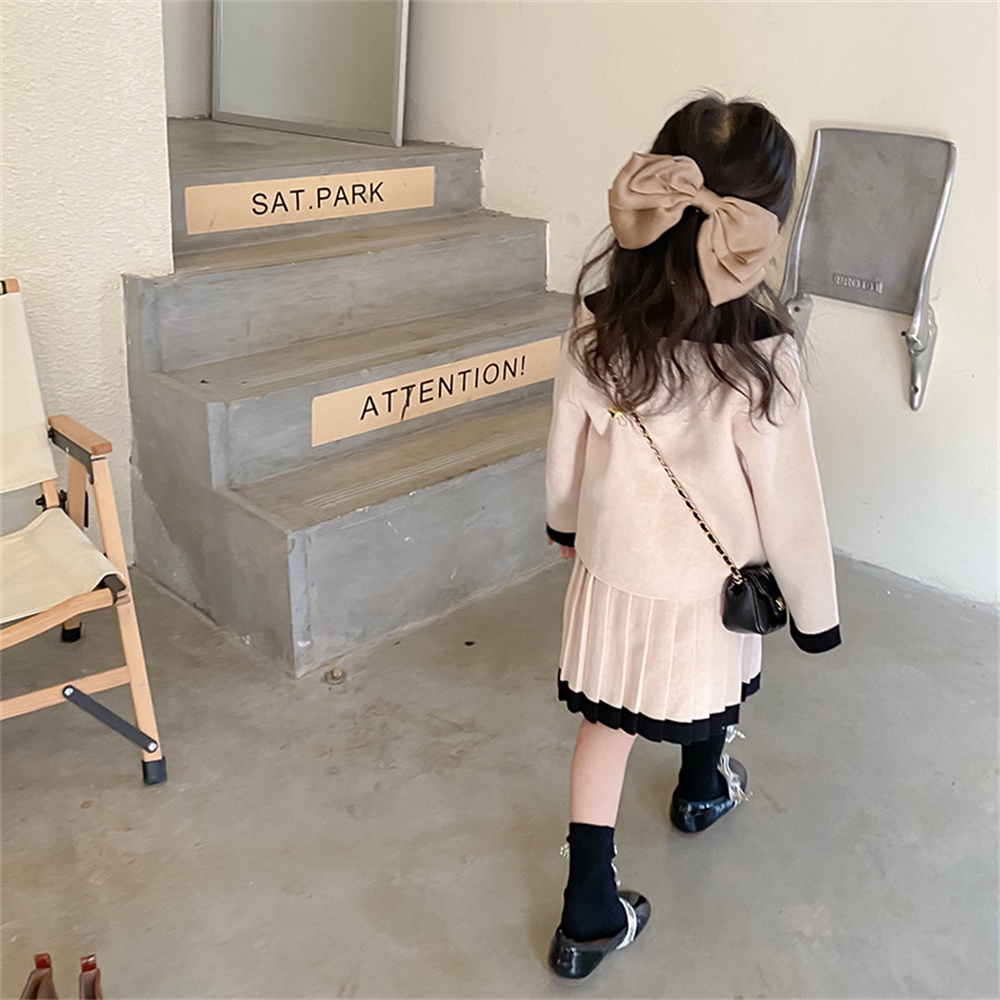 BEAR LEADER Set Áo Len Cardigan Phối Chân Váy 2 Món Thời Trang Mùa Thu Mới Cho Bé Gái 2-7 Tuổi