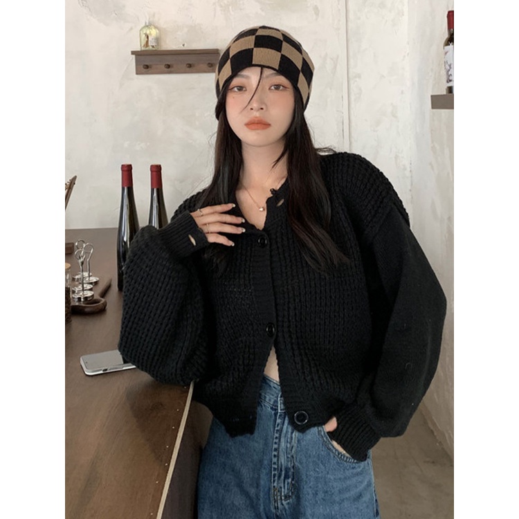 Áo khoác YEYA cổ tròn tay phồng dáng rộng cài khuy kiểu Hàn Quốc thời trang cho nữ