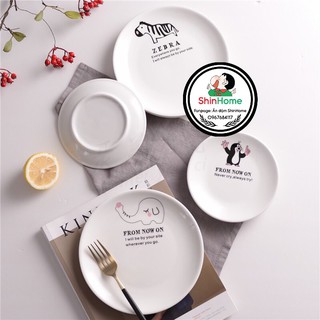 Đĩa sứ trắng họa tiết trang trí bàn ăn - hình động vật