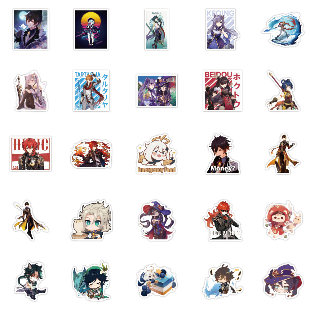 Set 100 miếng dán trang trí decal thiết kế game Genshin Impact hoạt hình phiên bản B cho hành lý máy tính xách tay DIY