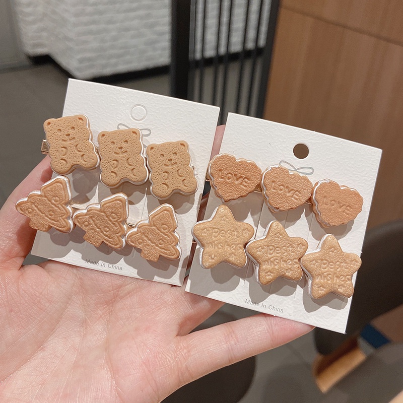 MANYUE Kẹp tóc mỏ vịt hình bánh quy hoạt hình sáng tạo dễ thương phong cách Hàn Quốc cho nữ