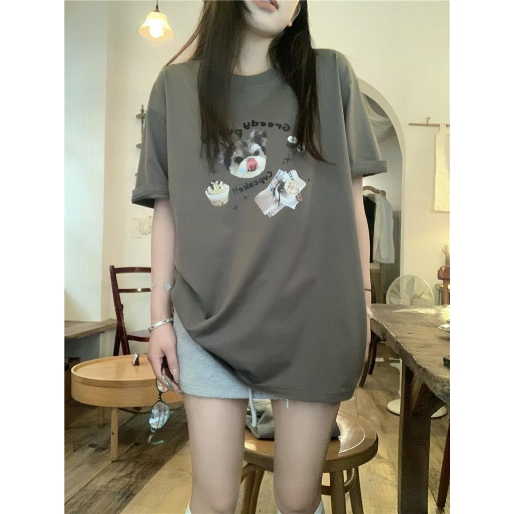 Áo Thun Dáng Rộng Tay Ngắn In Họa Tiết Nhiều Màu Phong Cách Hàn Quốc 63298