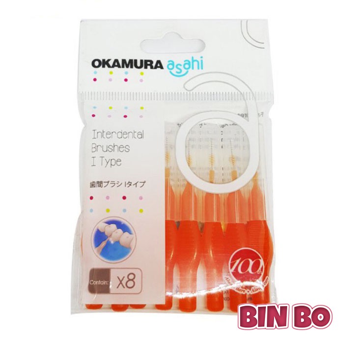 Okamura - Bàn Chải kẻ răng Asahi dạng L (bịch 6 cây) hoặc dạng I (8 cây)