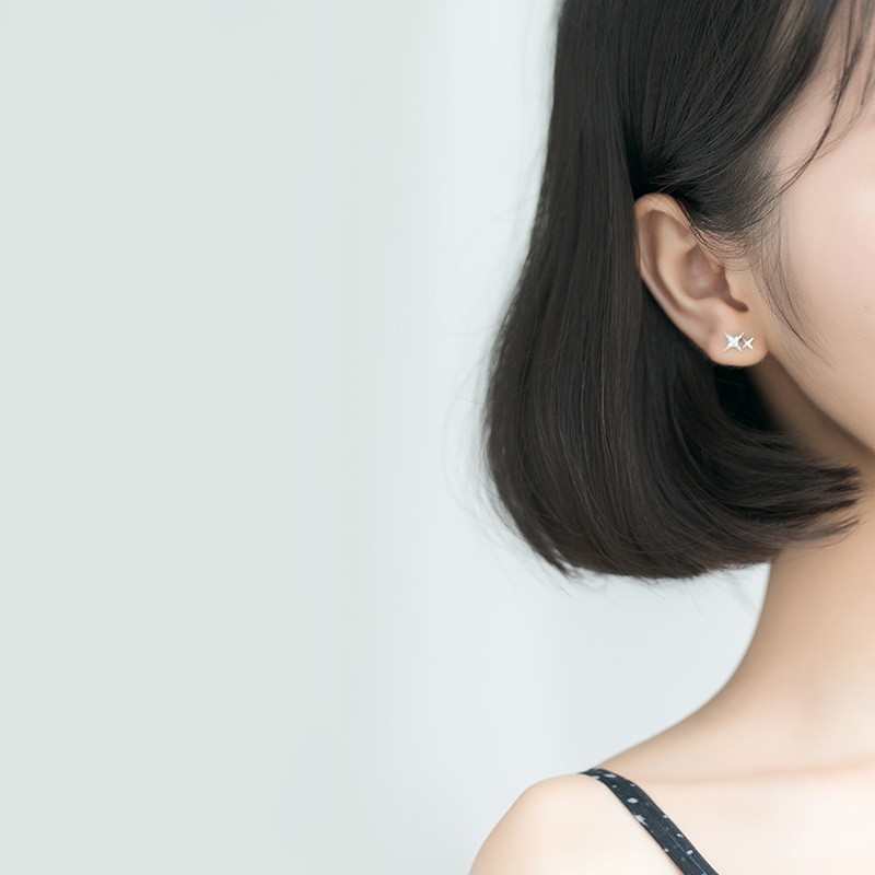 Khuyên tai cho nữ kiểu dáng thanh mảnh ngôi sao đôi 4 cánh - Bảo Ngọc Jewelry B2617