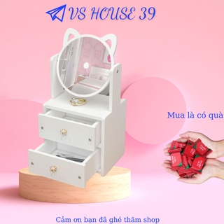 Kệ đựng mỹ phẩm 2 tần, kệ mỹ phẩm có gương trang điểm, nhỏ gọn đựng, mỹ phẩm cực hot