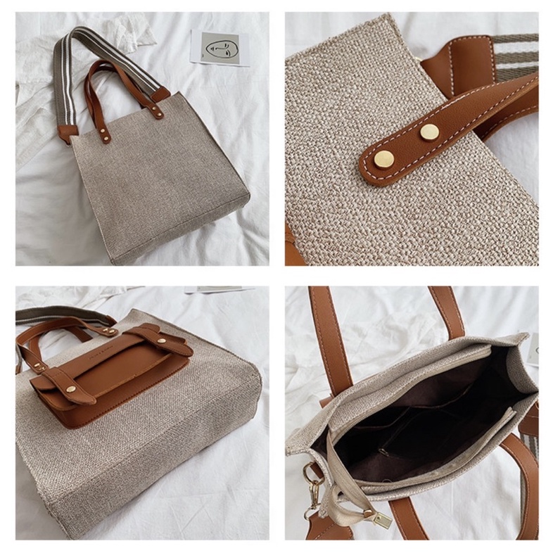 Túi Tote Da Mix Canvas - Set 2 Quai