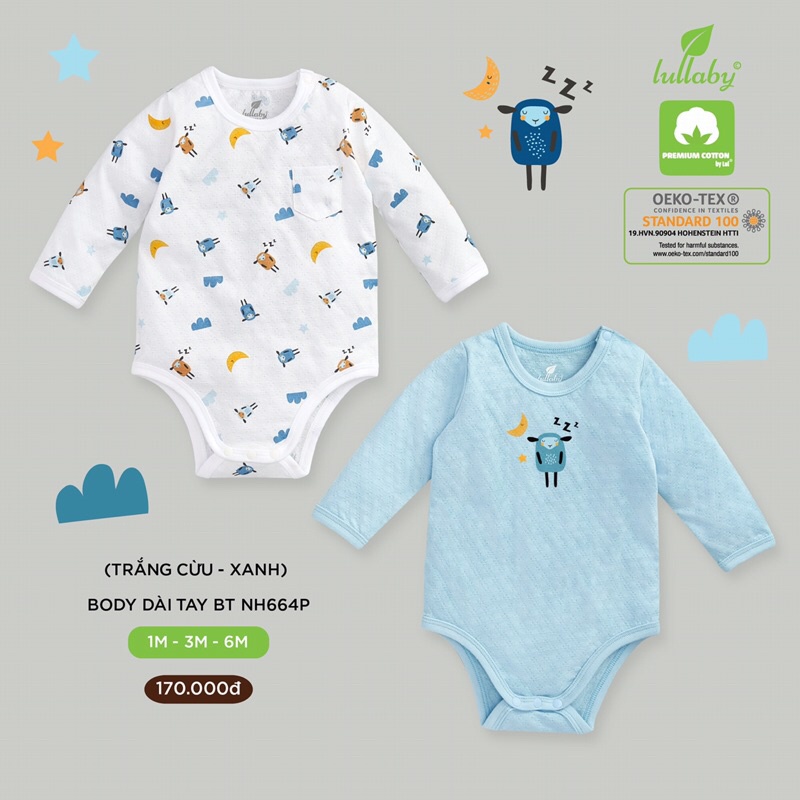 [NH655P] Set 2 body dài tay liền thân Lullaby bé trai/ bé gái