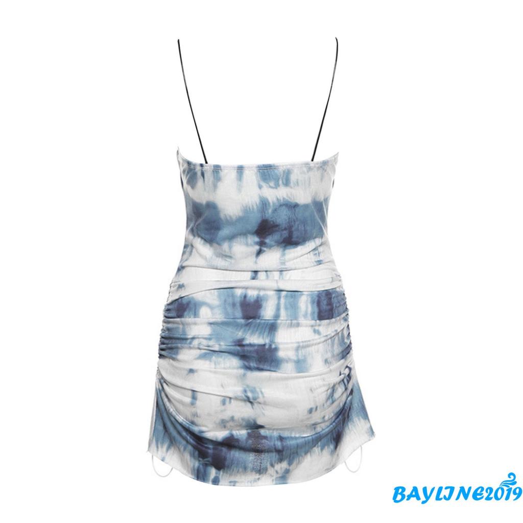 Bay-đầm Hai Dây Ôm Dáng Họa Tiết Màu Nhuộm Size S/ M/ L Cho Nữ