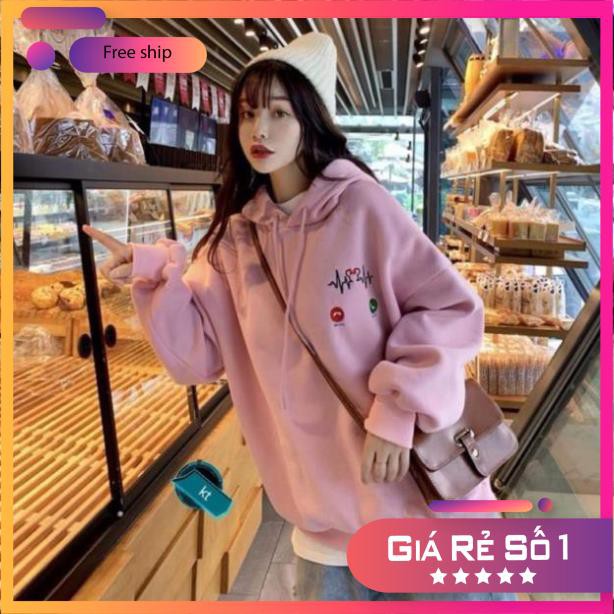 Hoodie nữ FREESHIP Áo hoodie gọi điện nỉ bông tàu dày ấm tay bồng có mũ 3 màu trắng hồng xám