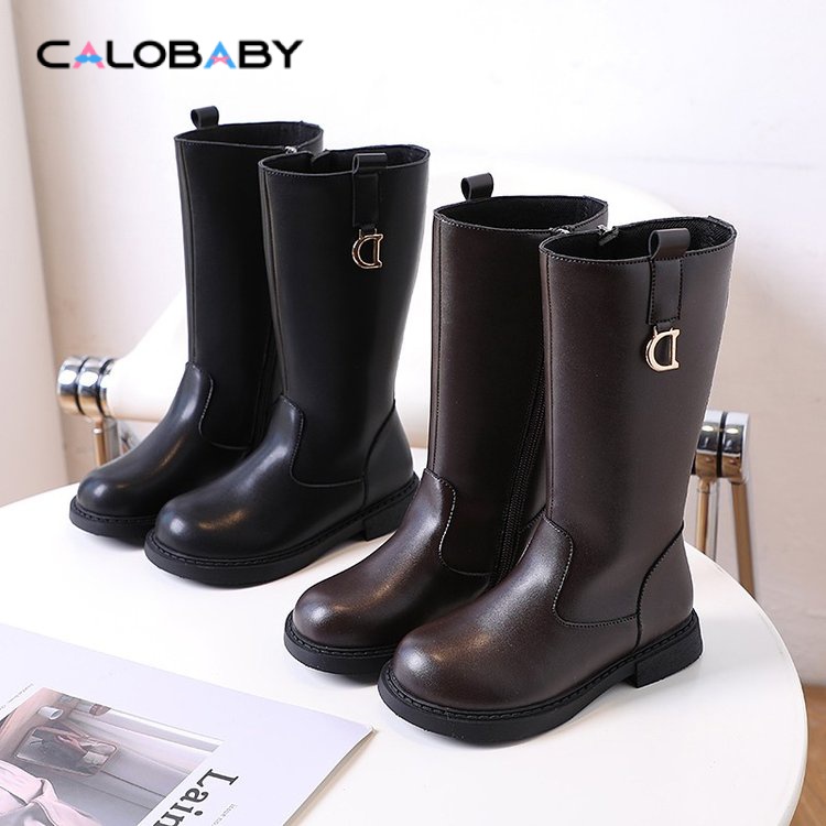 Giày Bốt Cao Su Sợi Nhỏ Đế Bằng Phối Khóa Kéo Bên Hông Thời Trang Mùa Đông Cho Bé Gái C6KL