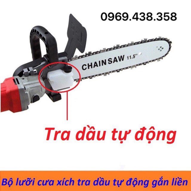 Cưa xích gắn máy mài cầm tay- biến máy mài thành máy cưa điện- cắt gỗ