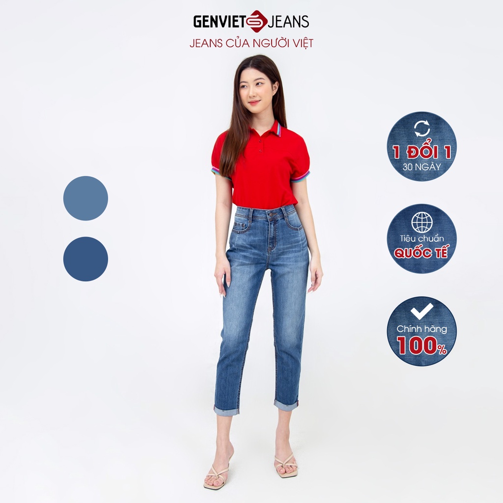 Quần Jeans Nữ Trơn Dáng Ôm Col Thụng Cạp Cao Chất Bò Mềm Cao Cấp Basic GENVIET TQ104J2132