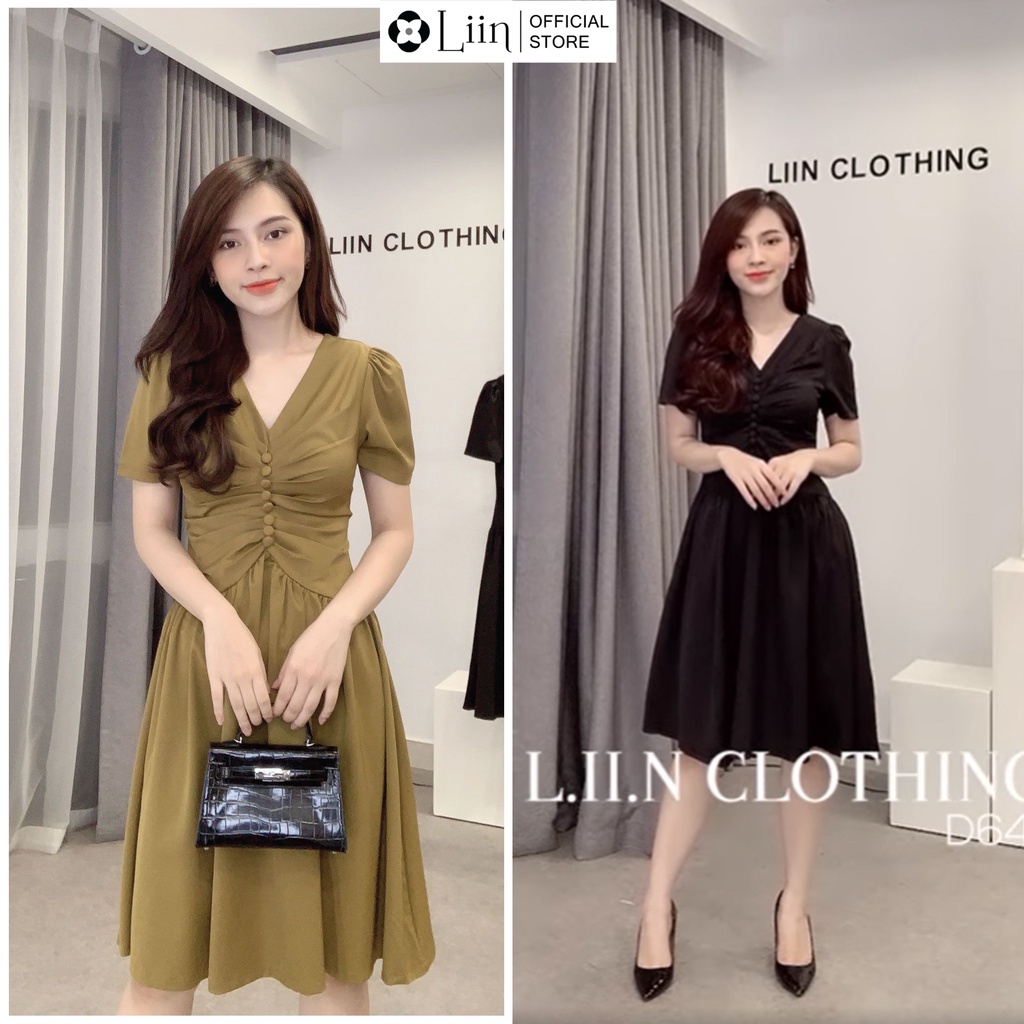 Đầm nữ dáng suông Cúc Bọc ngắn tay ôm body tôn dáng phong cách thời thượng Liin Clothing D6411 | WebRaoVat - webraovat.net.vn