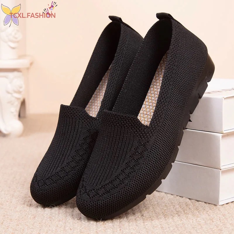 TCXL. Knitted Fabric Loafers Flat Shoes Leisure Summer Soft Stretch Comfort Breathable Flat Shoes for Women