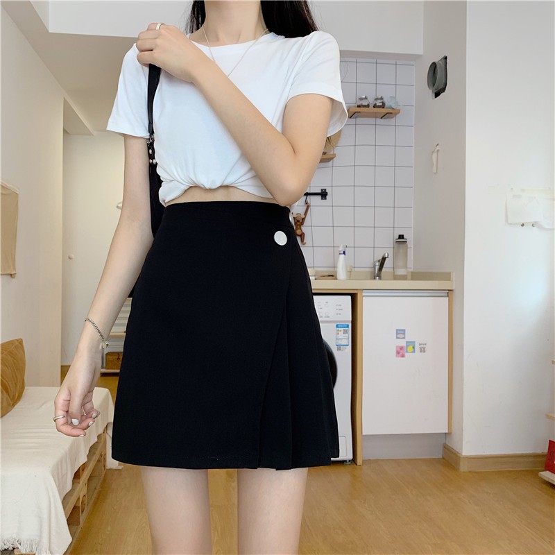 Chân váy chữ a cạp cao xếp ly hông / chân váy phong cách hàn quốc hàng quảng châu