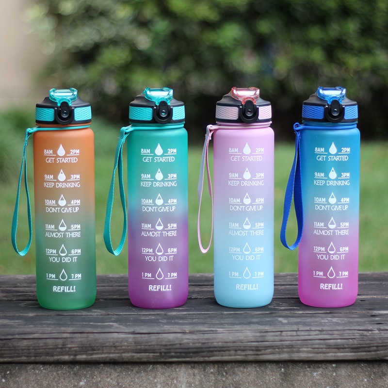 Bình Nước 1 Lít Thể Thao Màu Gradient Có Vạch Báo Giờ Uống Nước EVEMOM STORE BN006