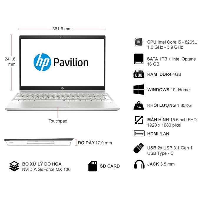 Laptop HP Pavilion 15-eg0072TU 2P1N3PA (Core i7-1165G7 | 8GB | 512GB | Intel Iris Xe | 15.6 inch FHD | Win 10 | Office |