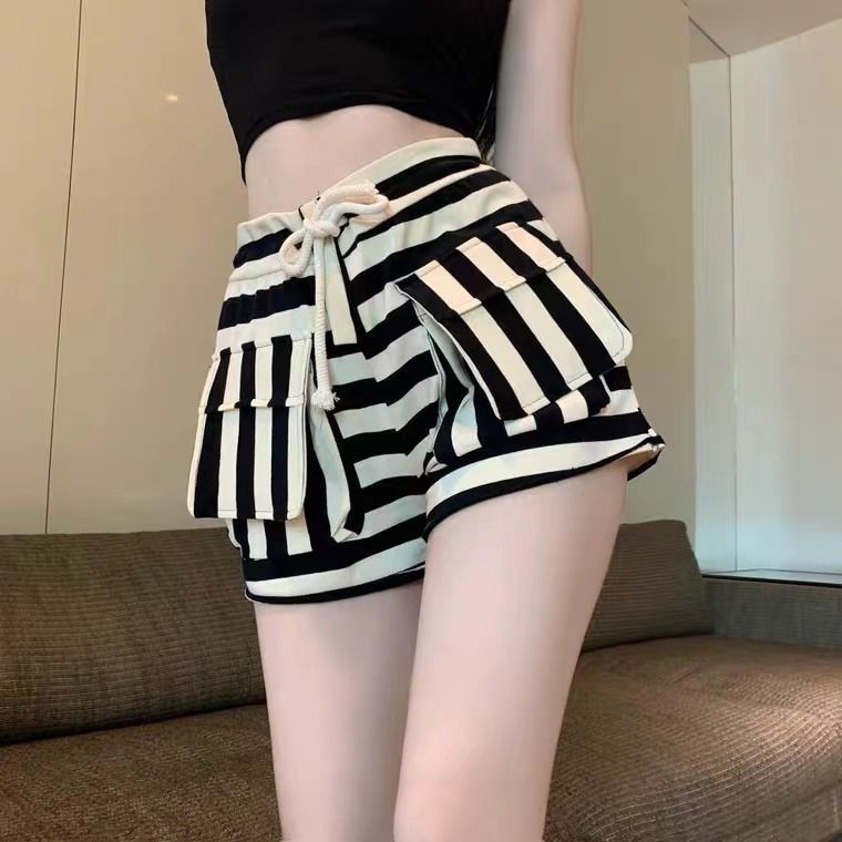 Quần short nữ Pure Cube ống rộng họa tiết sọc ngang nhiều màu cỡ lớn mẫu mới phong cách Hàn Quốc thời trang mùa hè