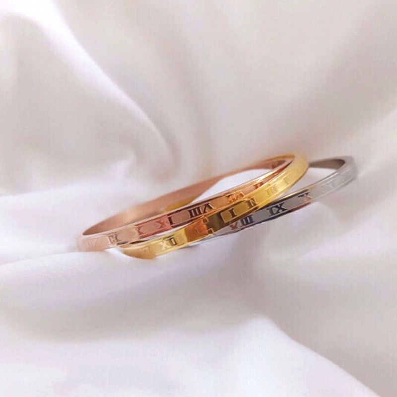 Vòng Tay Mạ Vàng 18K Mặt Số La Mã Phong Cách Hàn Quốc Cho Nữ