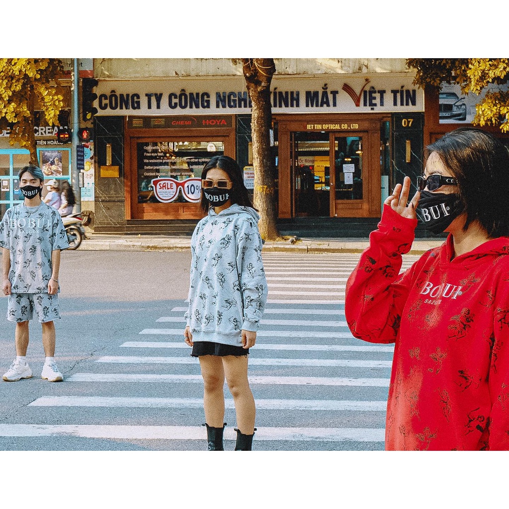 Áo khoác hoodie BOBUI thiên thần đỏ, xám chuẩn REAL phiên bản giới hạn