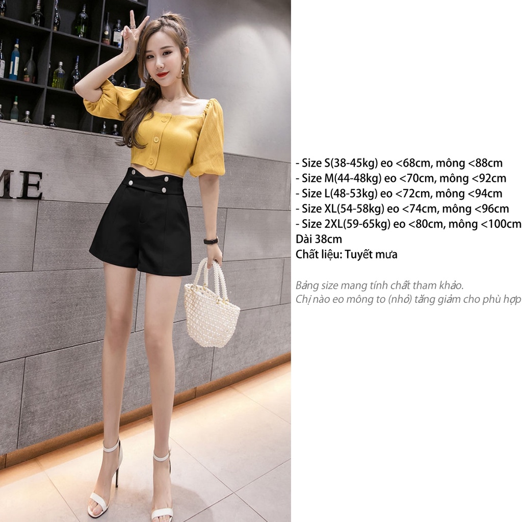 Quần short nữ cạp cao ống rộng CHAT lưng cao vải tuyết mưa cao cấp Q037