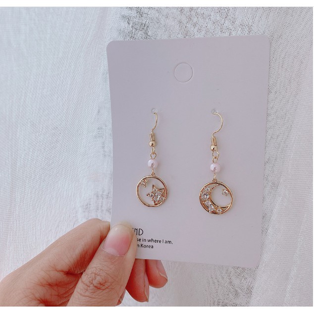 Bông tai Bạc 925 Phong Cách Hàn Quốc - HOA TAI TRĂNG SAO KIỂU ĐỘC ĐÁO ( Cao Cấp )- ẢNH CHỤP THẬT