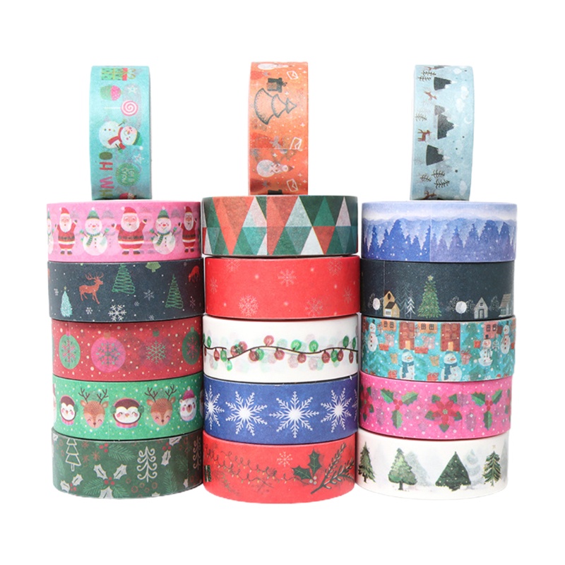 Set 18 Cuộn Băng Dính Washi Họa Tiết Giáng Sinh Trang Trí Thủ Công DIY