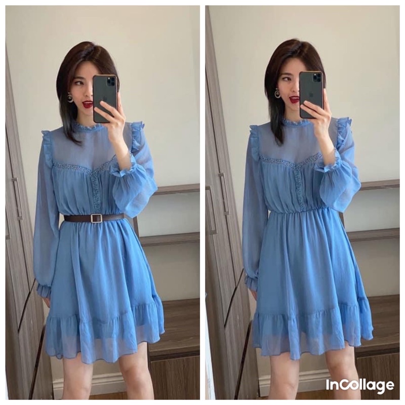 Váy chun eo voan xanh hàng AUTHENTIC