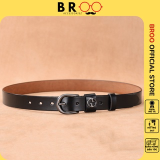 Thắt lưng unisex da bò GG cao cấp, dây nịt lưng BROO màu đen đẹp bản nhỏ 2.3cm cho nam nữ